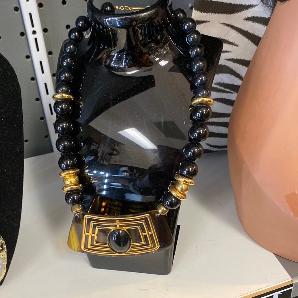 Chic Black and Gold Beaded Necklace
